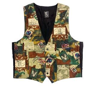 Attitudes Patchwork World Traveler Vest Brown Multi-Color Size XL